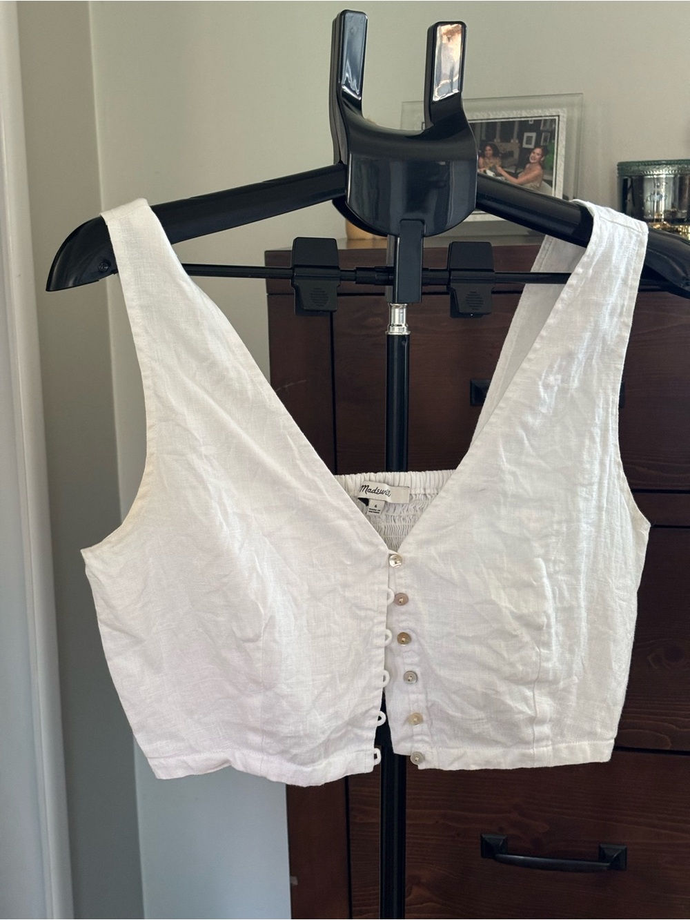 Madewell White Linen Button-Front Cropped Tank